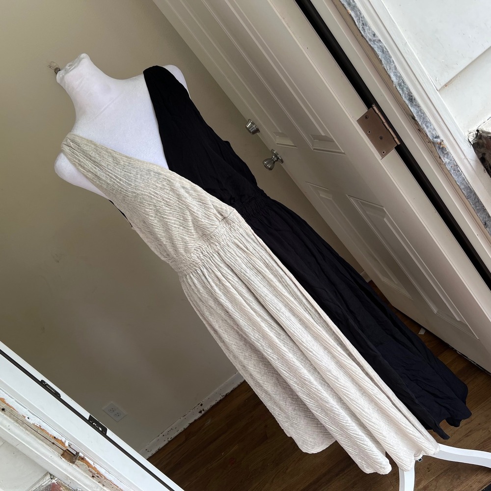 Maeve Anthropologie Colorblock Midi Dress Black Beige Smocked‎ Waist Womens M